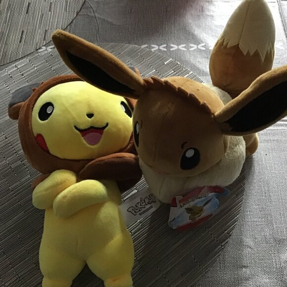 Lot of two Pokemon Plushies--Pikachu in Eevee Costume and Eevee Plushs/Stuffies